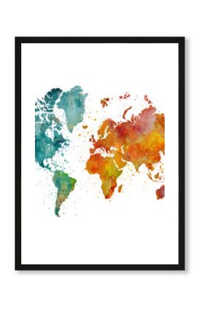 Watercolor World Map, isolated on transparent background