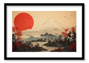 Traditional japanese mountain fuji outdoors painting nature.