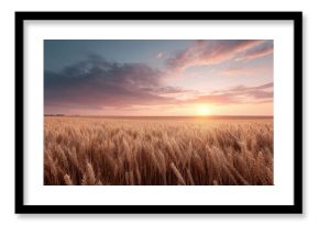 Golden wheat field bathed in warm sunset light. Represents abundance, growth, and natures beauty. Ideal for agriculture, food, and inspirational themes. Serene landscape.