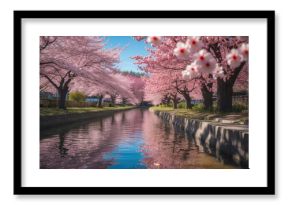 Up-close photographs capturing the vibrant blooms of flowering trees like cherry blossoms and red buds during spring