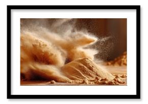 Sand particles erupting dynamically, forming a captivating dust cloud.