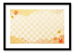 秋・紅葉　オレンジ　和柄　金・高級感・雲　市松模様　和紙の背景  