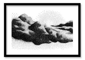 Abstract stipple dotwork illustration of clouds with gradation effect