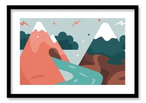 Stunning mountain range landscape with a river flowing through peaks, perfect for outdoor adventure campaigns