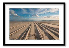 Vehicle tread impressions on a beach's sand