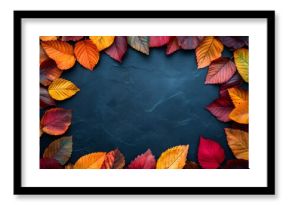 Autumn leaves framing dark textured background with space