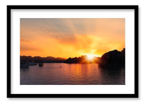 Sunset In The Morning On The harbour In Ha long Bay In Vietnam
