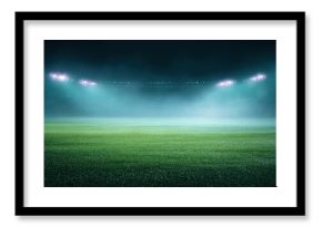 The Football Field Illuminated by Stadium Floodlights Under Dramatic Night Sky