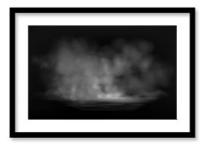 Dense fog and vapor overlay on black background with soft haze and glowing light effect.