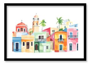 Old San Juan. Old San Juan hand drawn watercolor illustration