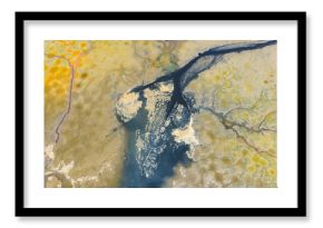 Emission of pollution by sewage from the city fall into the lake,Water pollution, environmental problems.