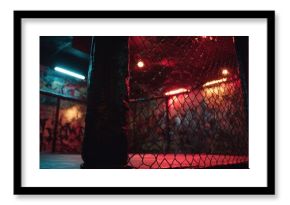Moody Underground Fight Cage with Neon Red Highlights