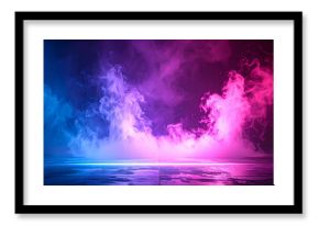 Vibrant neon smoke cloud background with pink and blue lighting, futuristic digital art scene, abstract cyberpunk atmosphere, ultra realistic AI-generated design