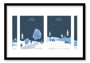 Winter night background with pine tree in forest for Merry Christmas and happy new year invitation card