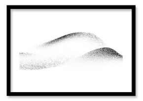 Grain dot wave background. Halftone mountain landscape. Abstract black and white dotted silhouette of hill range on white with soft gradient effect and stippling texture. Vector illustration.