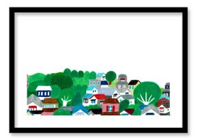 手描きイラスト　緑あふれる住宅街