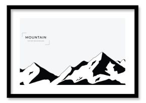 Mountain landscape vector line illustration with black contour peaks and flowing terrain shapes — adventure nature design for hiking, outdoor travel and exploration