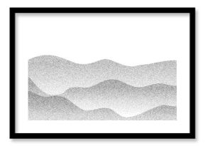 Minimal abstract mountain vector background with black and white dot stipple layers creating soft landscape waves — modern nature design for creative artwork and decorative scenes