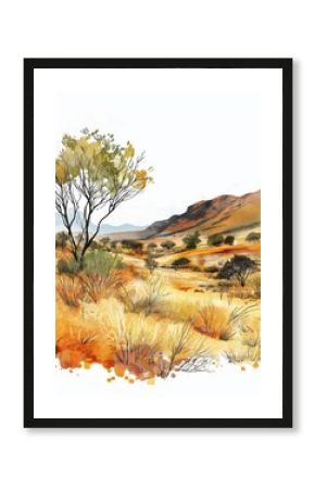 Pilanesberg National Park. Pilanesberg National Park hand drawn watercolor illustration on white background