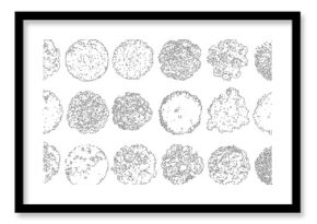 Collection of fifteen diverse black and white line drawings of lichen and moss textures viewed from above