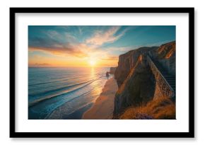 Cliffs with stairs in Landudno, England, UK, highlighting erosion risk and shoreline preservation