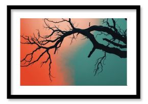 Creepy tree branch silhouette against a colored background viewed from below featuring a withered treetop spooky atmosphere and a dead planet theme