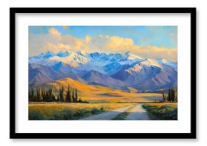 oil painting of Beautiful natural landscape of Kazakhstan at sunrise