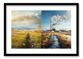 Juxtaposition of Untouched Nature and Polluted Industry in Split Screen Photography