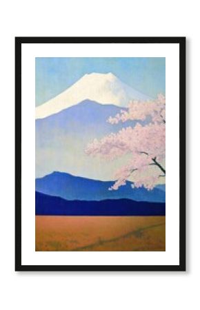 Fuji sakura flower landscape wallpaper painting blossoms.