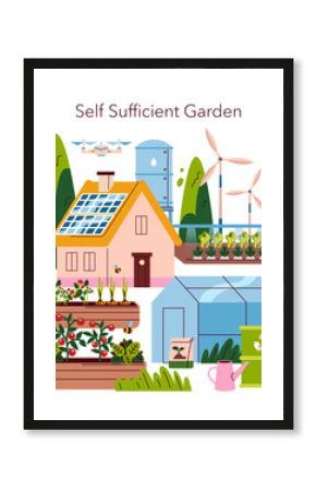 Self Sufficient Garden. Flat Vector Illustration