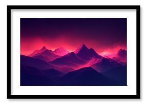 Majestic mountain range set in a radiant pink twilight revealing peaks and valleys : Generative AI