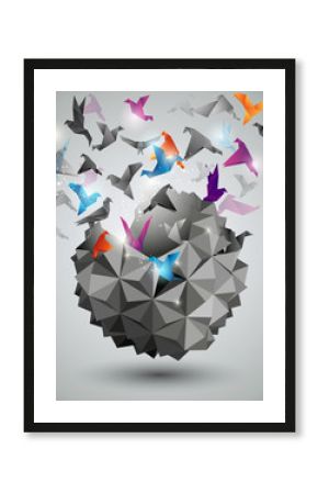 Papierowa wolność, Origami abstrakcjonistyczna wektorowa ilustracja.