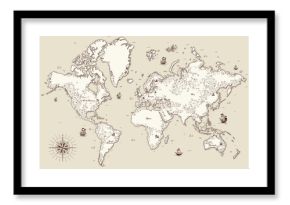 High detailed, Old world map with decorative elements