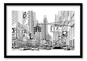 Fototapeta Ulica w Nowym Jorku rysunkowa czarno-biała