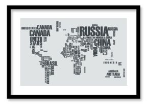 Mapa świata: kontury kraju składają się ze słów