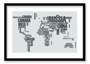 World map:the contours of the country consists of the words