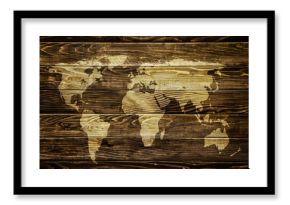 Światowa mapa na drewnianym tle