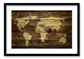World map on wood background