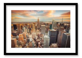 Sunset view of New York City looking over midtown Manhattan