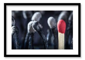 Group Of Burnt Matchsticks With One Survivor - Employee Hiring / Leadership Concept