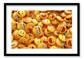 3d rendering of a bunch of yellow emojis laughing and smiling