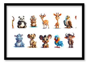 Colorful set of little cartoon animals characters. Baby animals icons set isolated on white background. Cartoon character design. Color illustration of wild animal world. Vector illustration