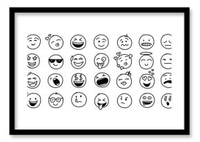 Hand drawn doodle style. comic line. doodle emoji face icon set. emoji with different emotion mood. art vector illustration.