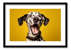Studio portrait of a dalmatian dog with a surprised face, concept of Pet Photography. AI generative.