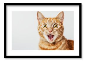 Angry and surprised cat isolated on transparent png background with a funny and excited expression.