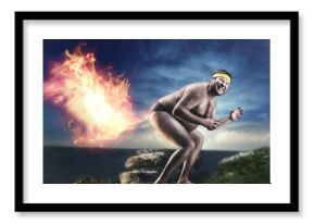 Bizarre naked man farts flame