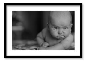 child baby black and white portrait