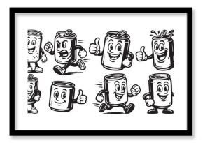 soda can set funny cartoon character vector illustration