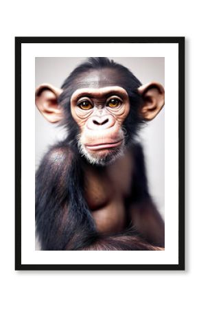 Studio portrait of cute smiling baby chimpanzee