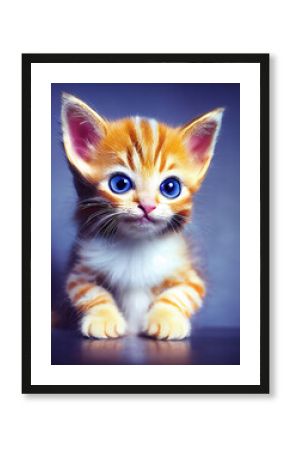 Cute drawing of kitten cat sitting in studio